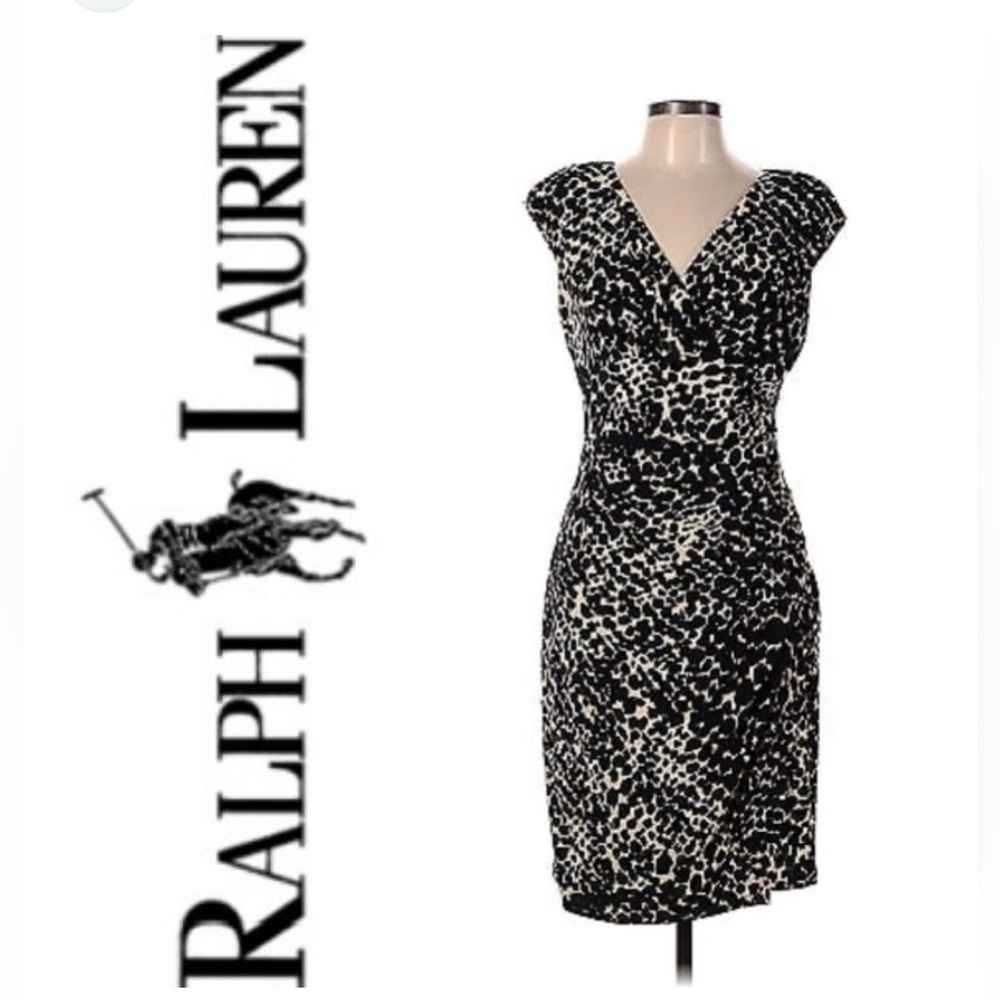 💃 Lauren Ralph Lauren brocade Animal Print Front Ruched Sleeveless Dress Size 12